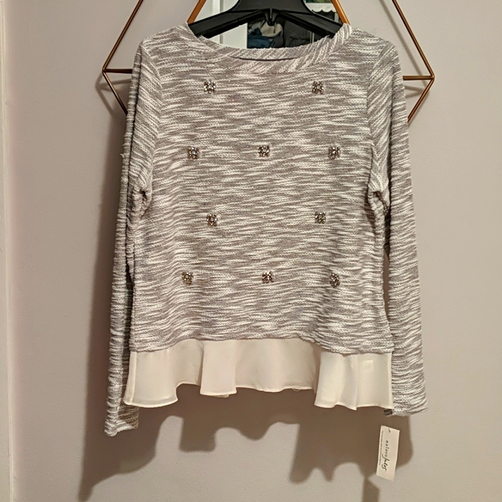 NEW Maison Jules Heather Grey Sweater Sz L